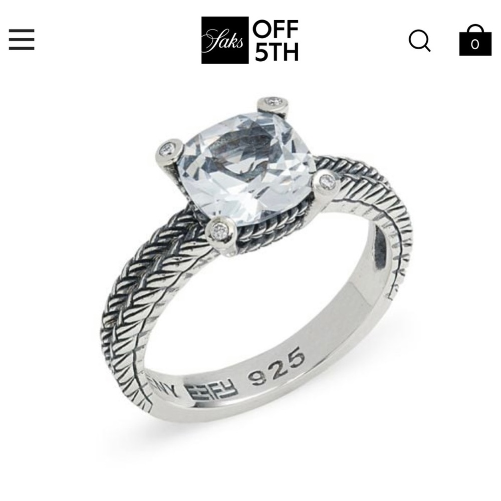 EFFY ENY
Sterling Silver, Diamond & White Topaz Ring in size 7